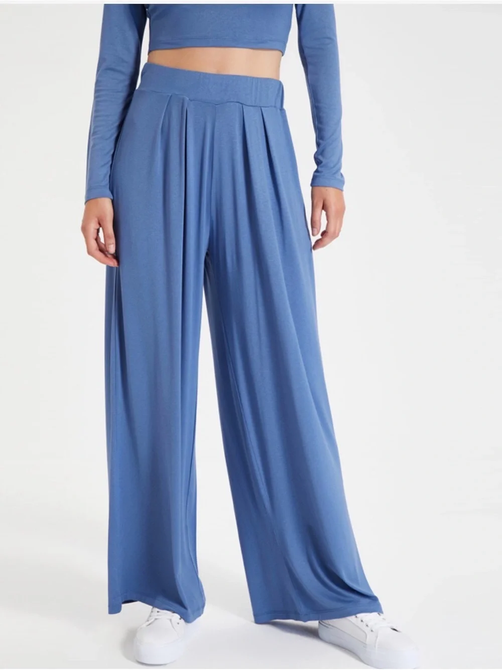 Woman Blue Two-Piece Wide Leg Pants & Crop Top Set – Size S – New With Tag